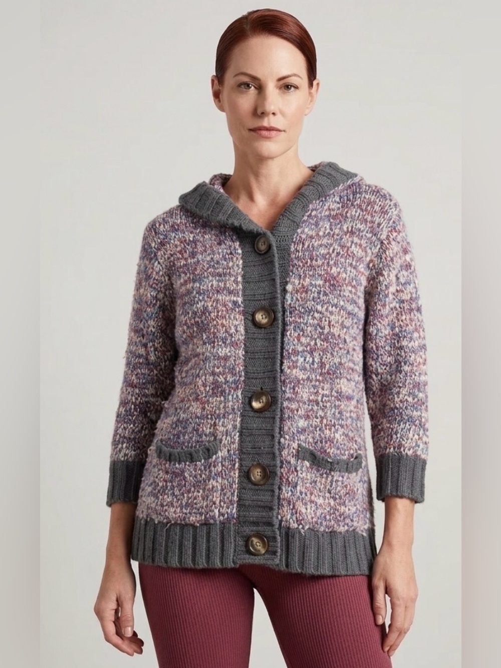 LILY MCNEAL Alpaca-Cashmere-Wool-Camel Marled Knit Hooded Cardigan